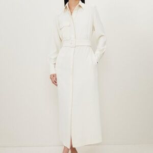 Karen Millen Tailored Crepe Pocket Detail Belted Midi Shirt Dress